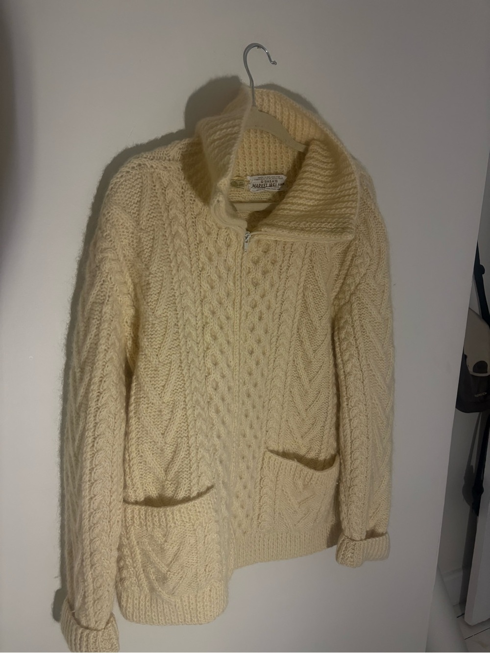 Shores Market Ireland Irish Fisherman Sweater Cable Knit Wool Sweater in Cream